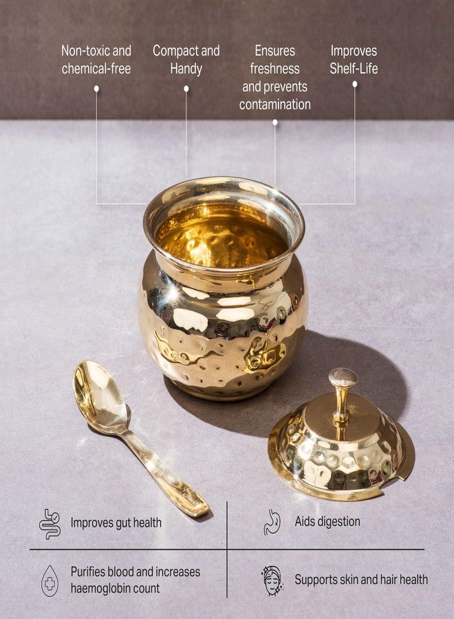 P-TAL 250 ml Brass Ghee Pot with Spoon and Lid, Oil Storage Jar for Kitchen - Image 3
